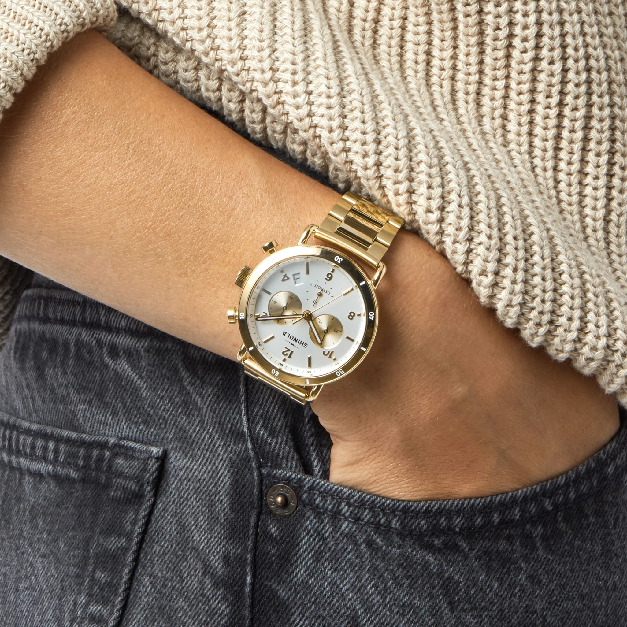 Shinola Canfield Sport Chronograph 40mm Silver Dial Gold-PVD Watch - Image 2