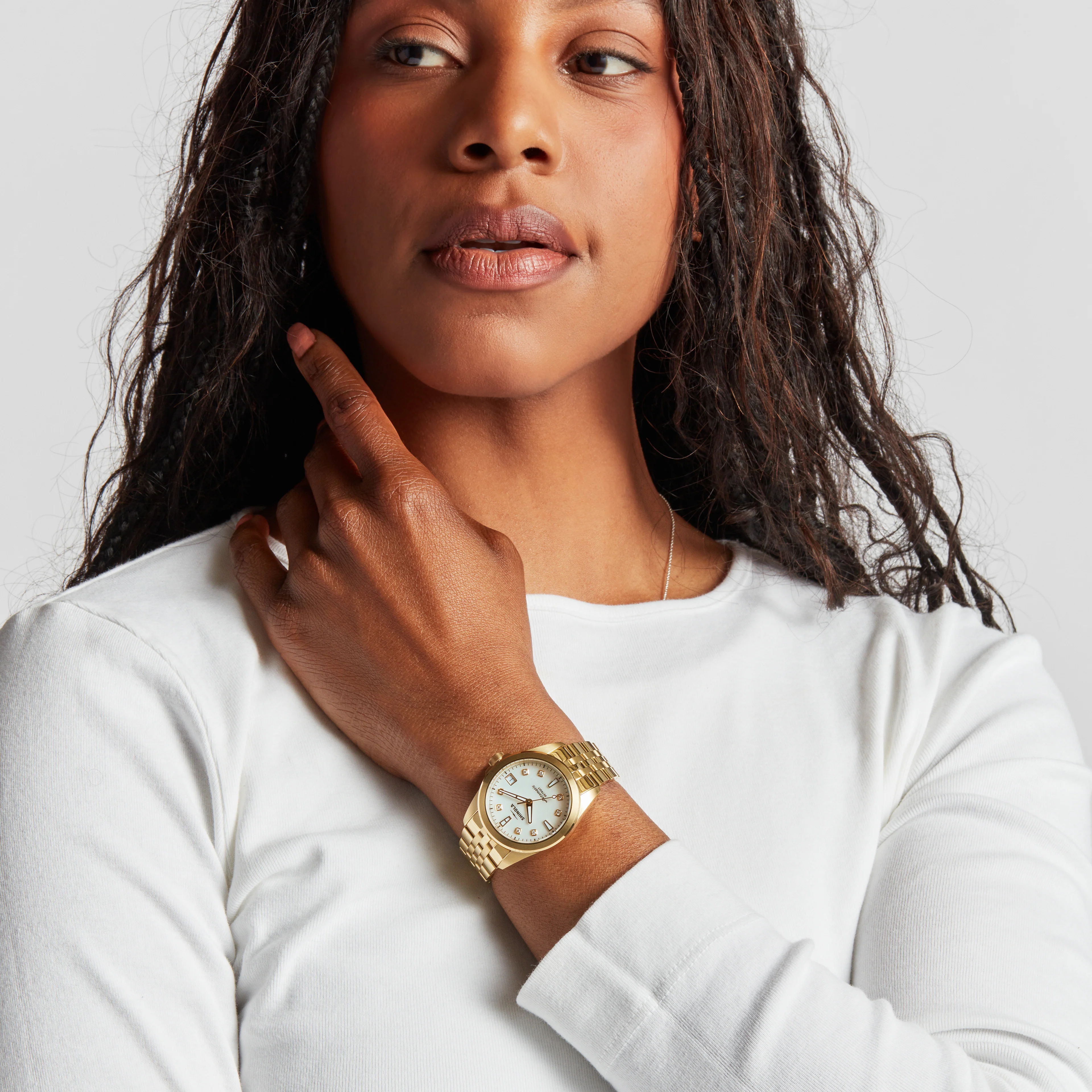 Shinola Circadian Monster 36mm White Mother of Pearl Diamond Dial Two-Tone Bracelet Watch - Image 2