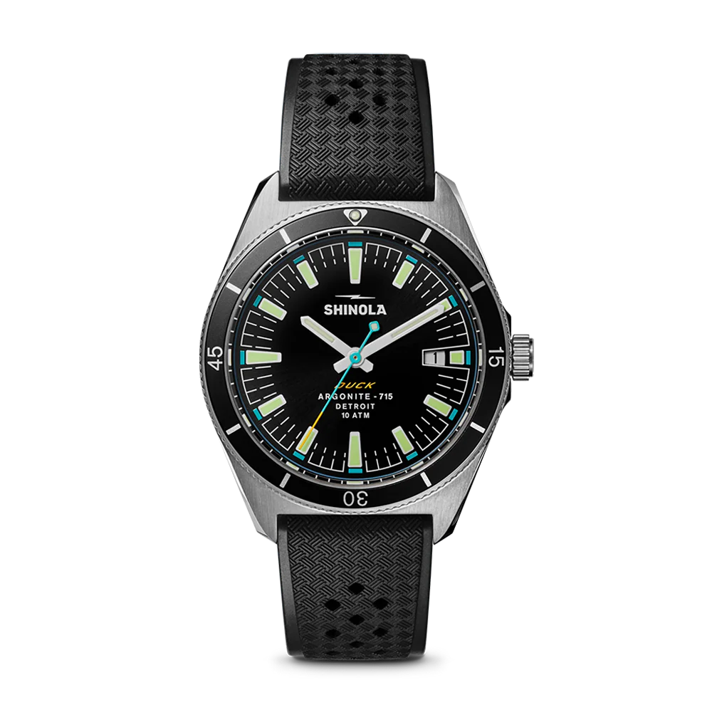 Shinola Duck 40mm Black Dial Rubber Strap Watch