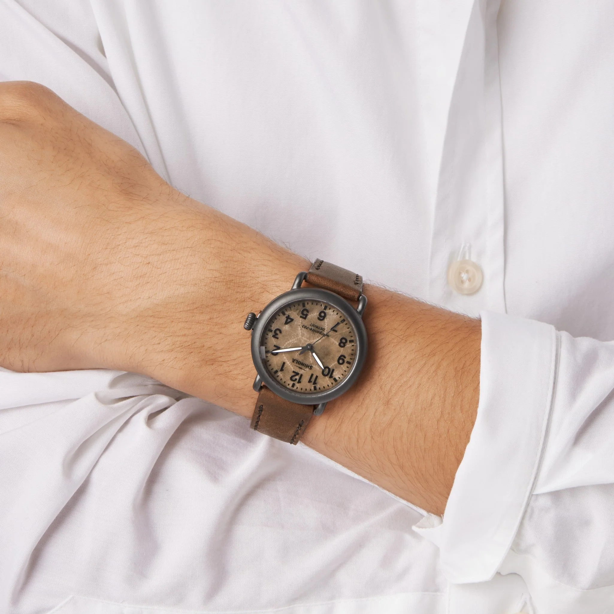 Shinola Runwell 41mm Petoskey Stone Dial Leather Strap Watch - Image 2