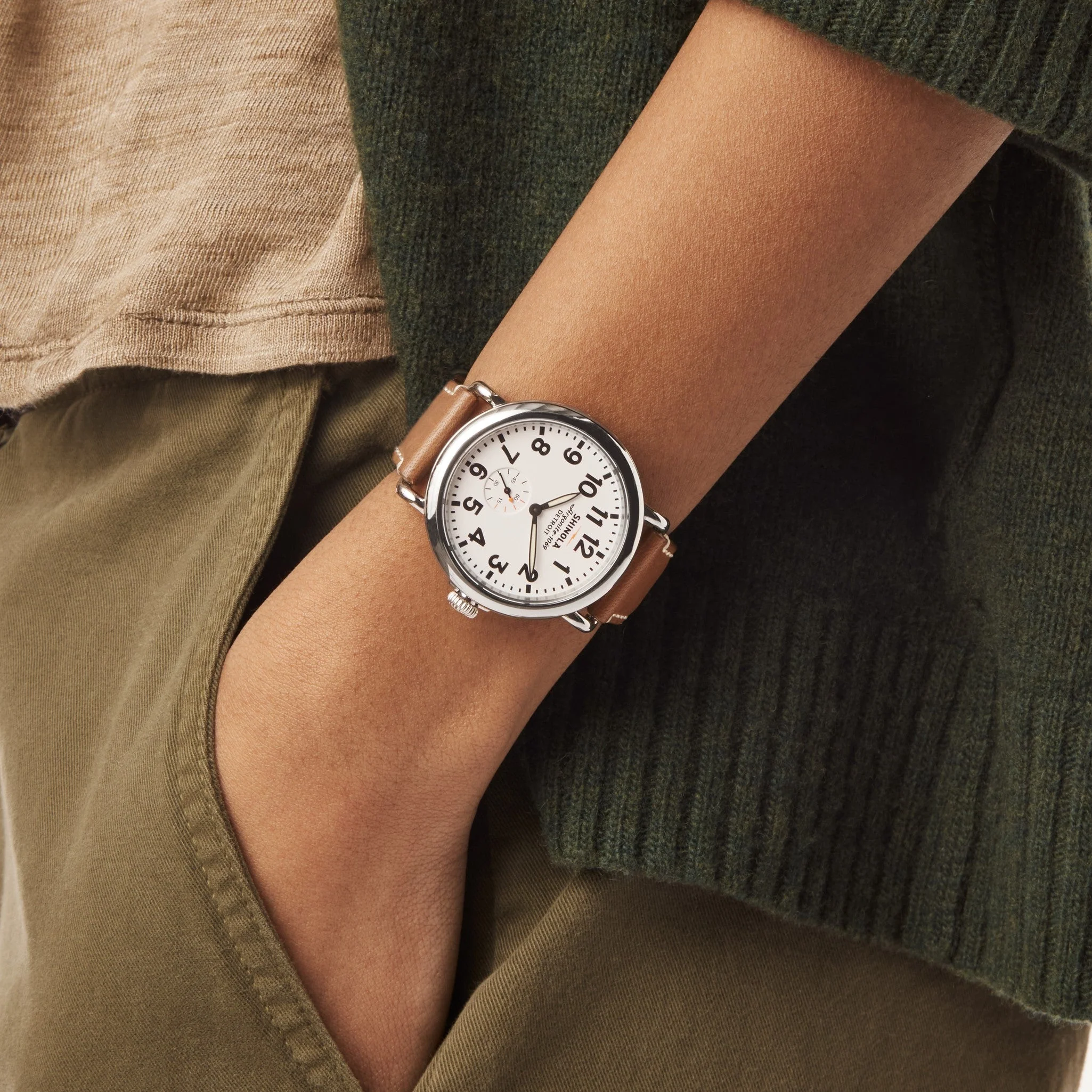 Shinola Runwell 41mm White Dial Tan Leather Strap Watch - Image 2