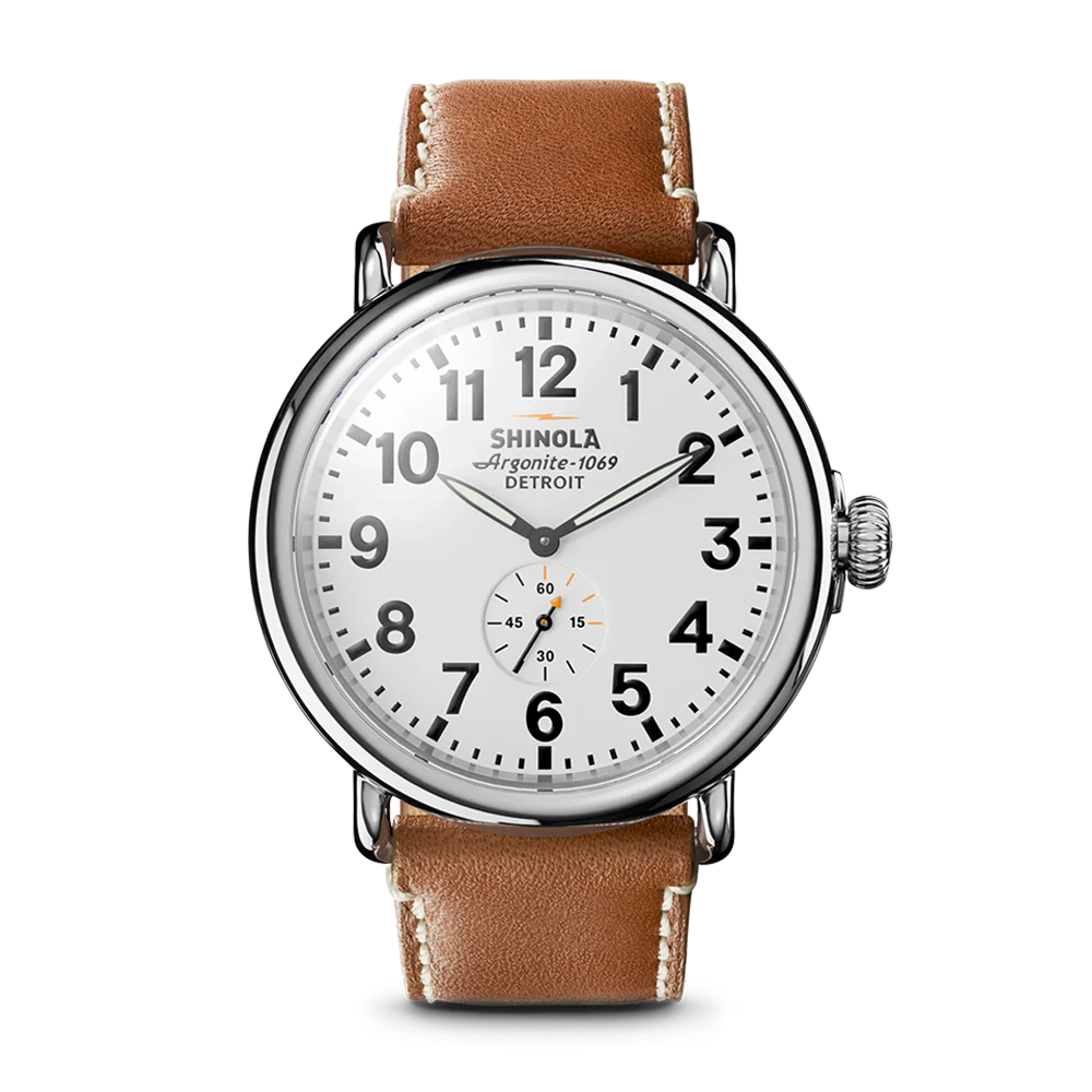 Shinola Runwell 47mm White Dial Tan Leather Strap Watch