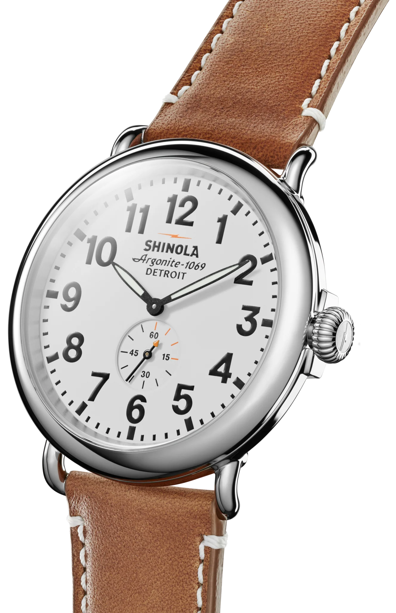 Shinola Runwell 47mm White Dial Tan Leather Strap Watch - Image 3