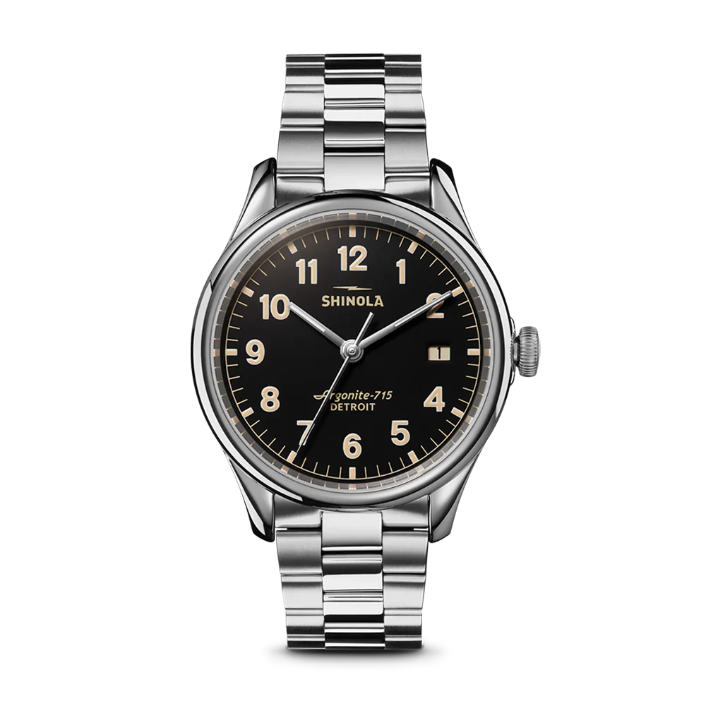 Shinola Vinton 38mm Black Dial Stainless Steel Bracelet Watch