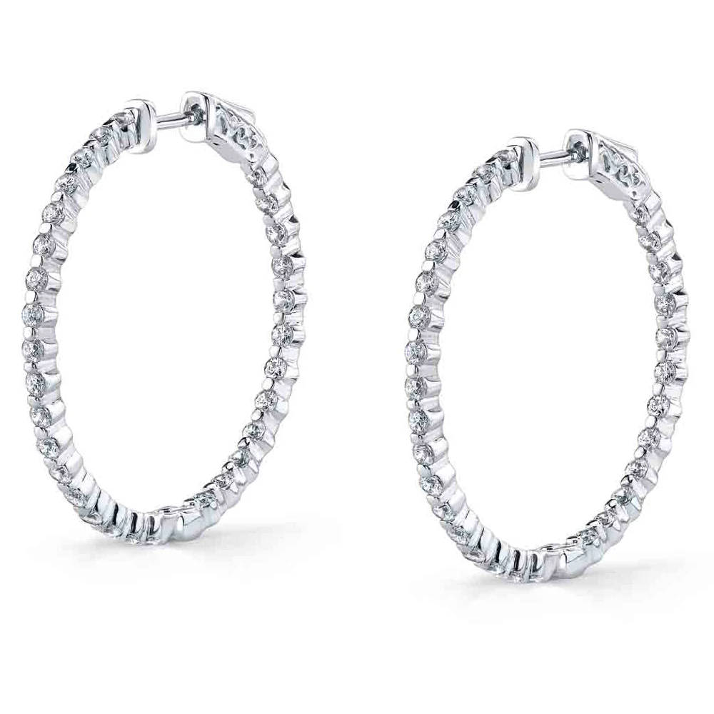 Sylvie 14K White Gold Thin Diamond Hoops