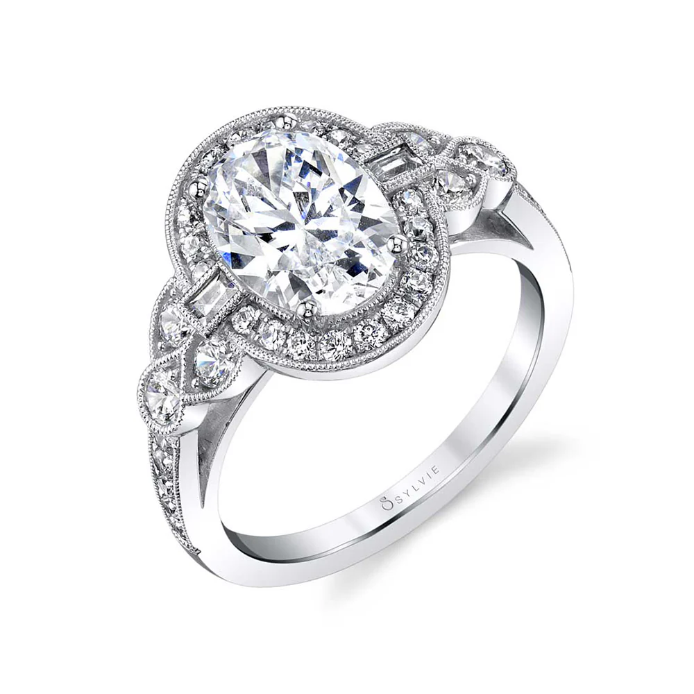 Sylvie 18K White Gold Oval Engagement Ring Mounting