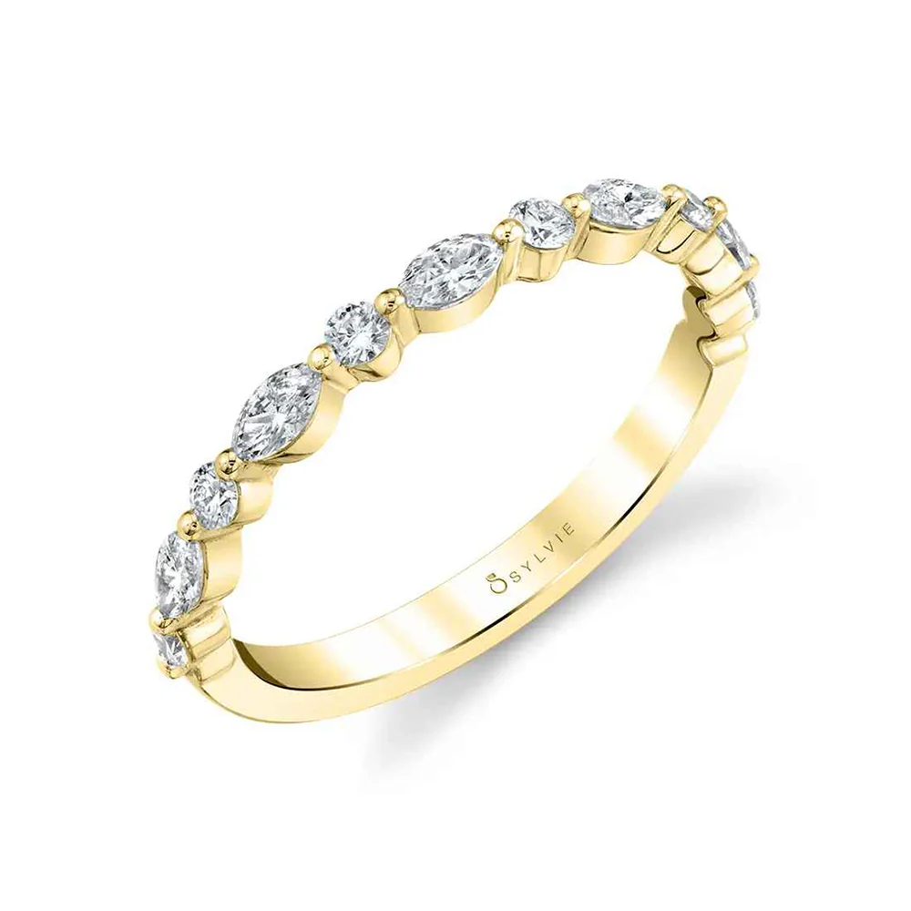 Sylvie 18K Yellow Gold 0.54ct Marquise and Round Diamond Wedding Band