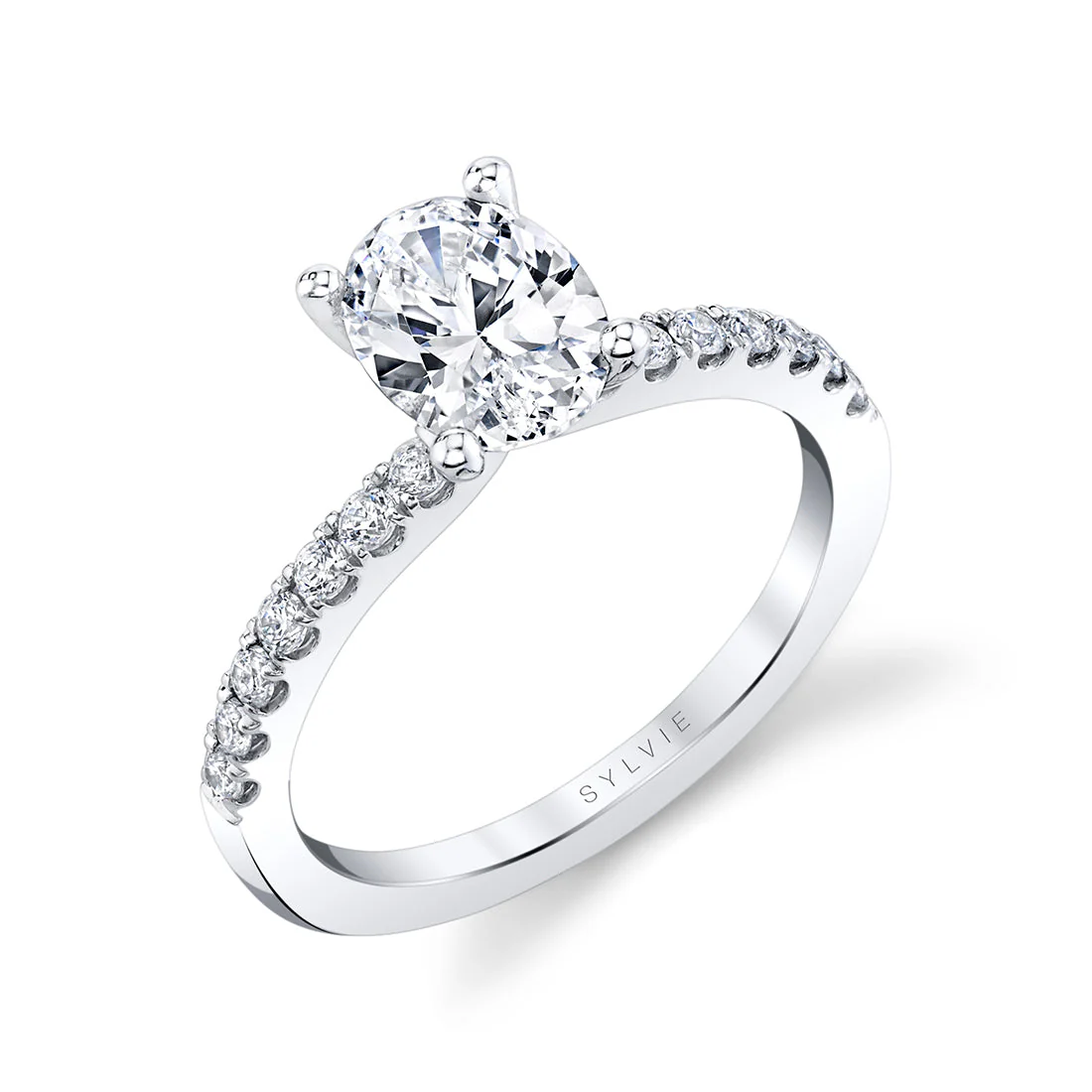 Sylvie Celeste 18K White Gold Classic Oval Engagement Ring Mounting