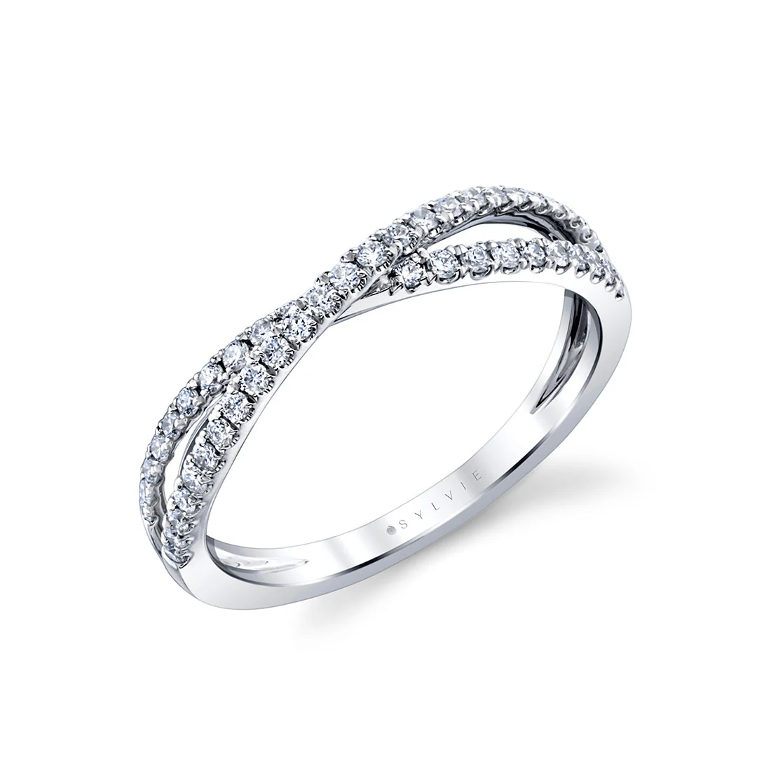Sylvie Crossover Diamond Wedding Band 18K White Gold