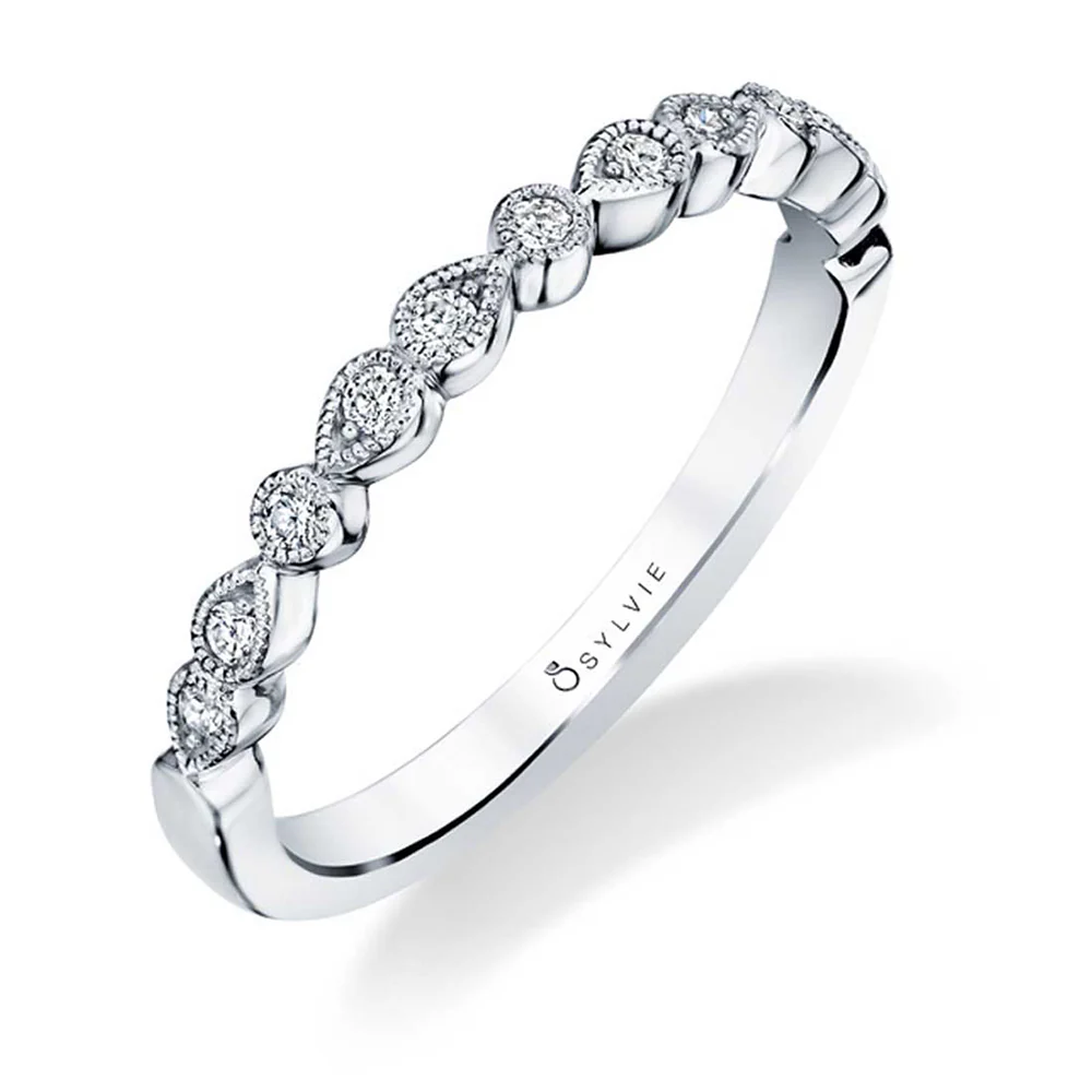 Sylvie Elena 18K White Gold Stackable Diamond Wedding Band