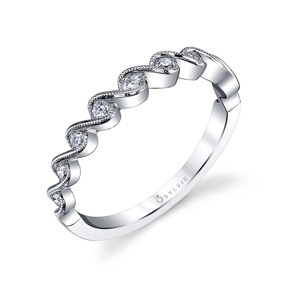 Sylvie Helena 18K White Gold Stackable Diamond Wedding Band