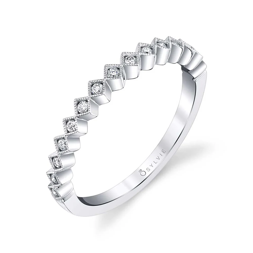 Sylvie Laurel 18K White Gold Stackable Diamond Wedding Band