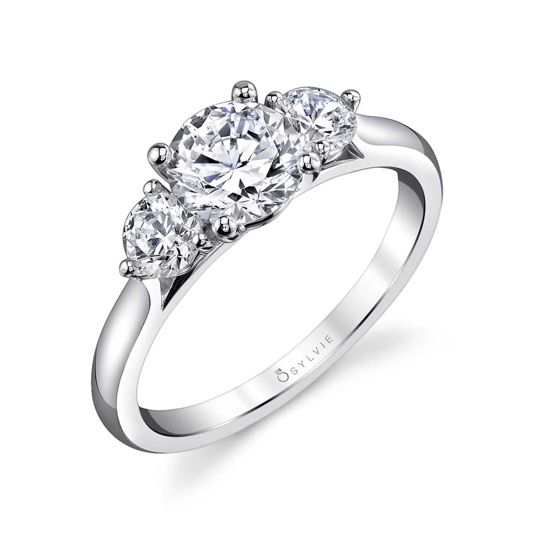 Sylvie Marcella 18K White Gold 3-Stone Engagement Ring Mounting