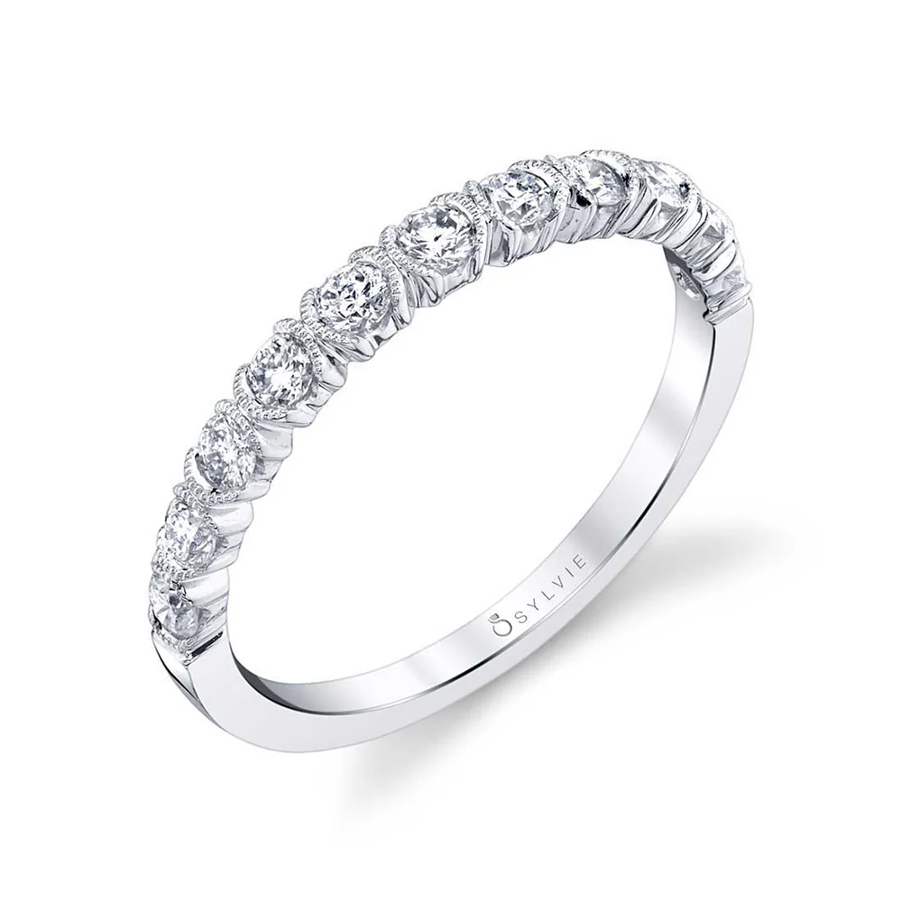 Sylvie Margot 18K White Gold Stackable Diamond Wedding Band