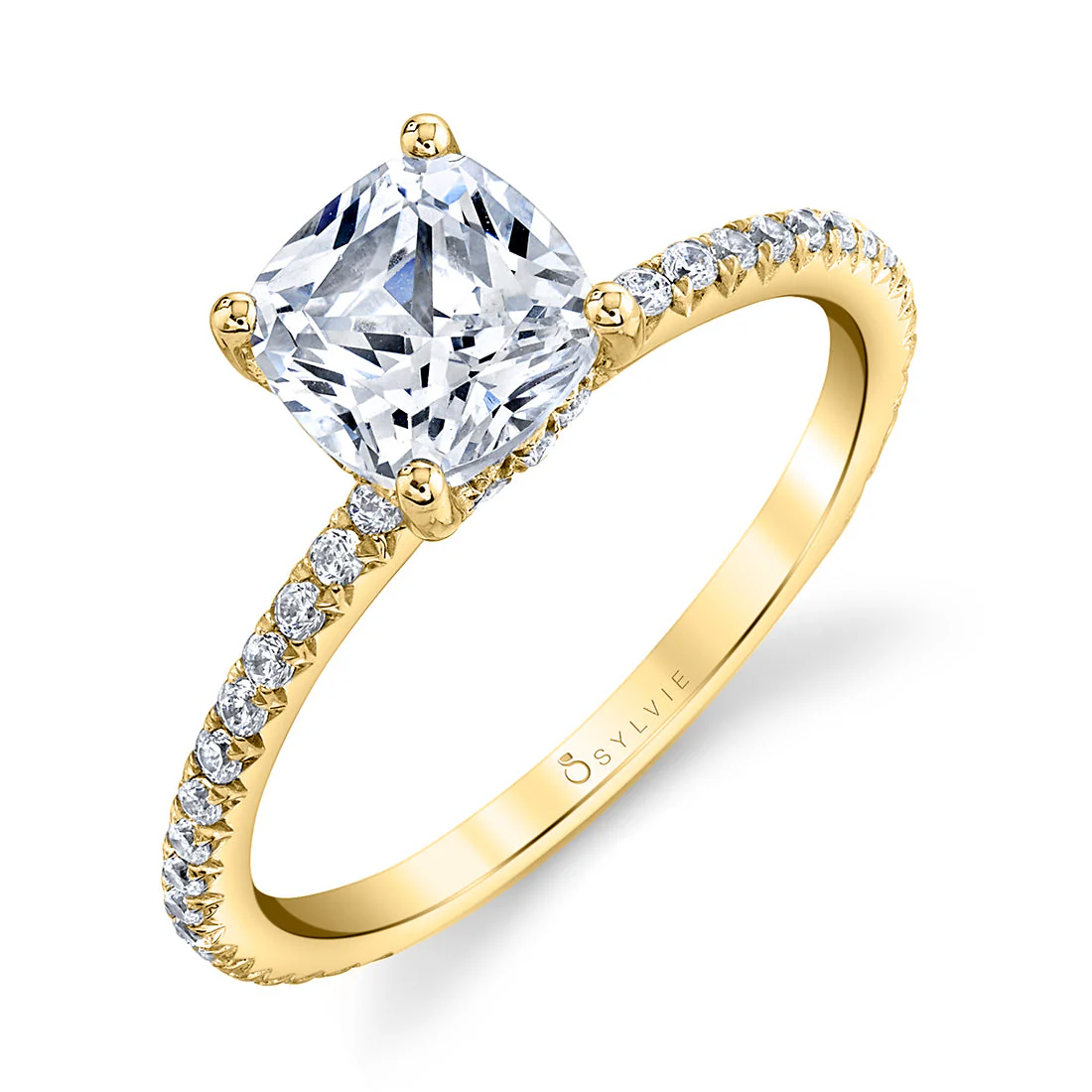 Sylvie Maryam Cushion Cut Classic Engagement Ring Mounting 18K Yellow Gold
