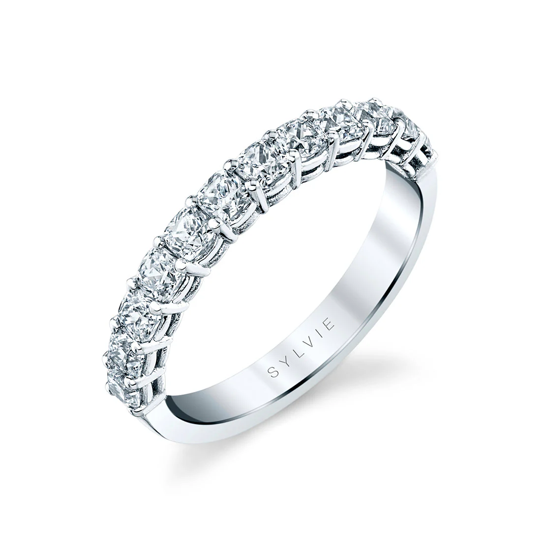 Sylvie Platinum Cushion Cut Wedding Band