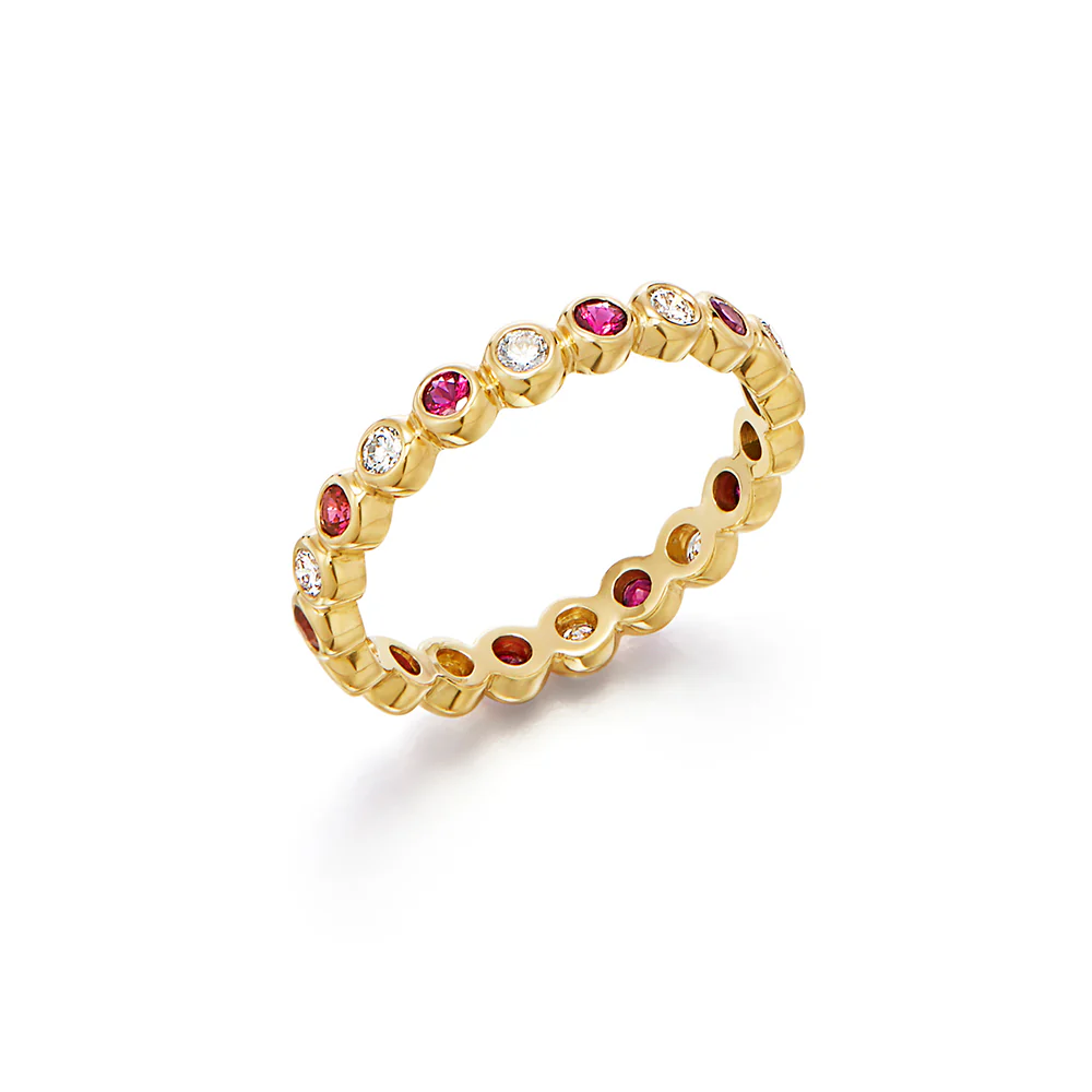 Temple St Clair Diamond and Ruby Eternity Ring in 18K Yellow Gold