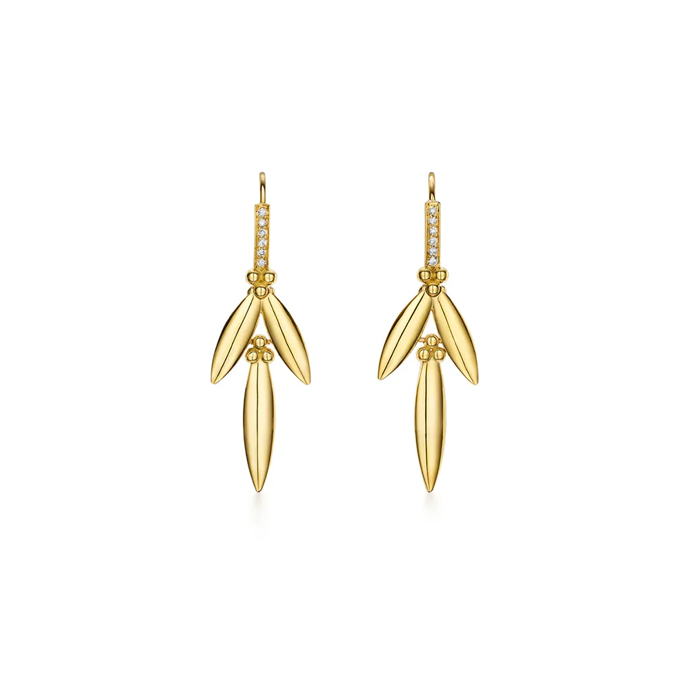 Temple St Clair Natura Vine Earrings in 18K Yellow Gold