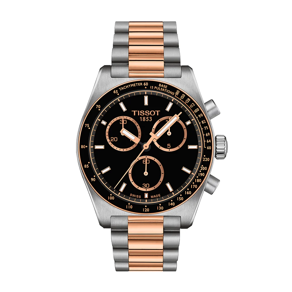 Tissot PR516 Quartz Chronograph Black Dial PVD Rose Gold Steel