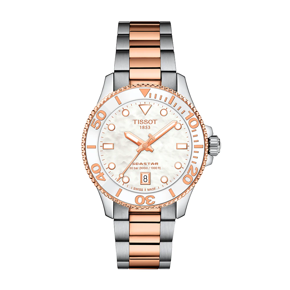 Tissot Seastar 1000 Quartz 36mm Mother of Pearl Rose Gold PVD Steel