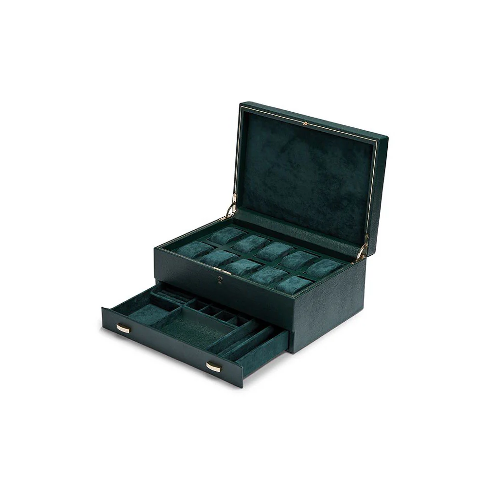 Wolf British Racing Green 10 Piece Watch Box with Storage - Image 3