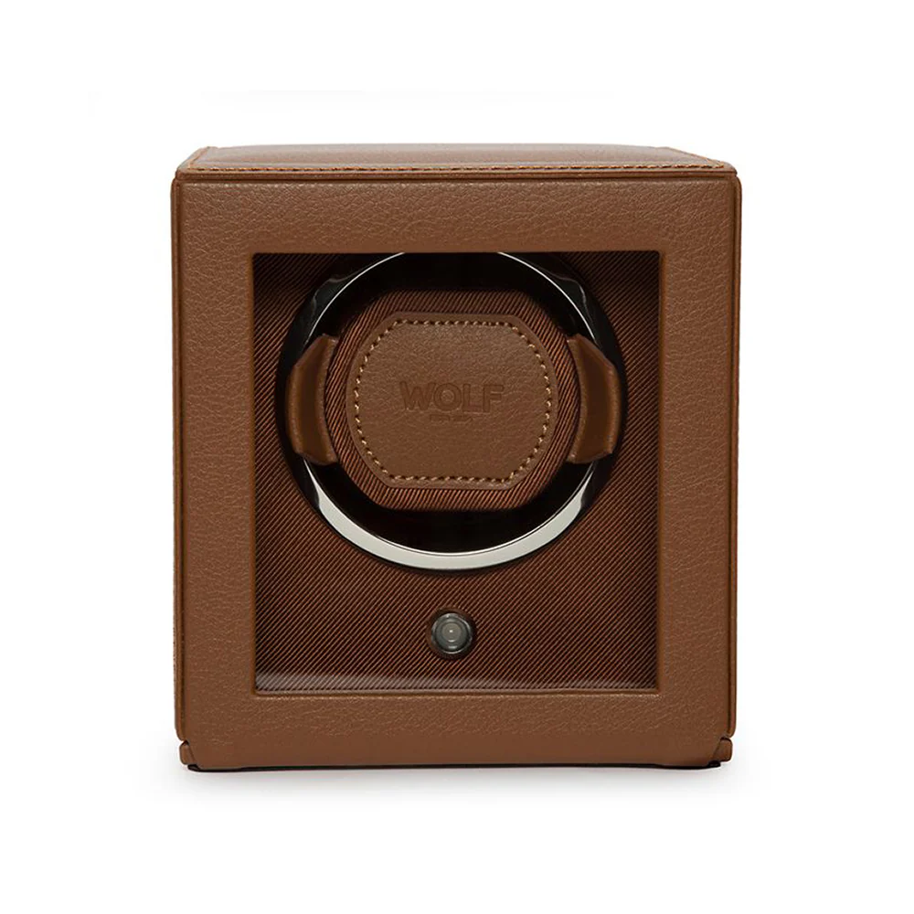 Wolf Cub Single Watch Winder With Cover Cognac
