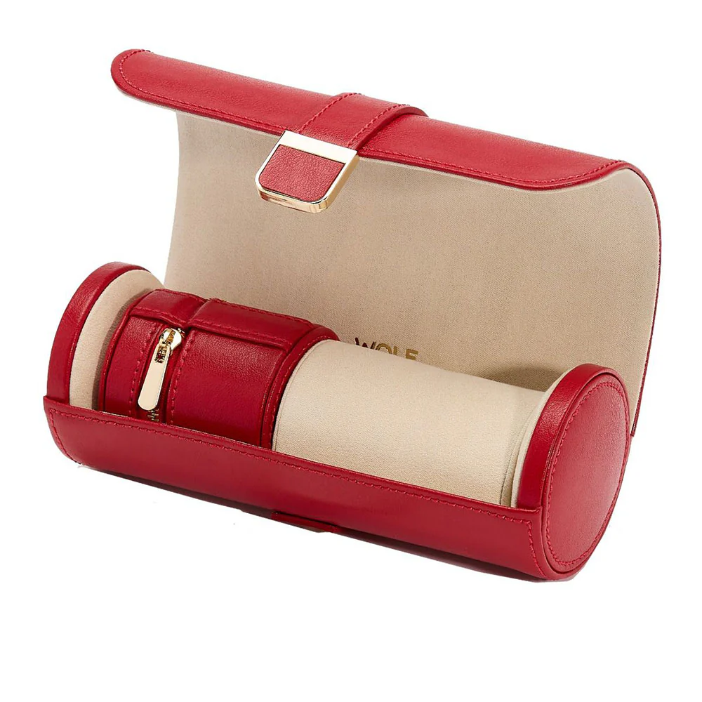 Wolf Palermo Double Watch Roll with Jewelry Pouch Red - Image 3