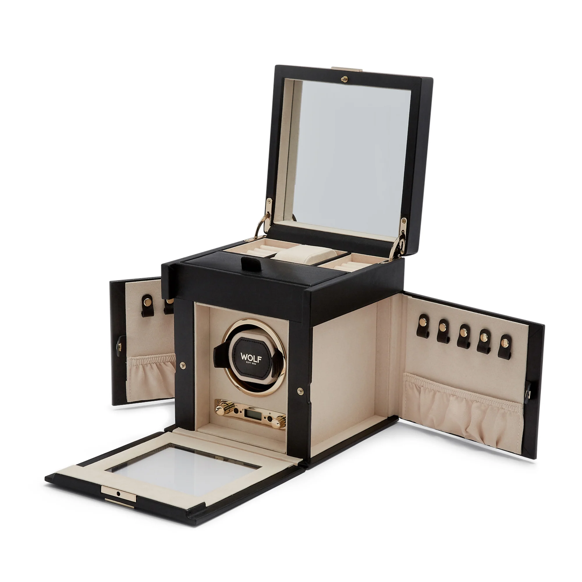 WOLF Palermo Single Watch Winder with Jewelry Storage - Image 3