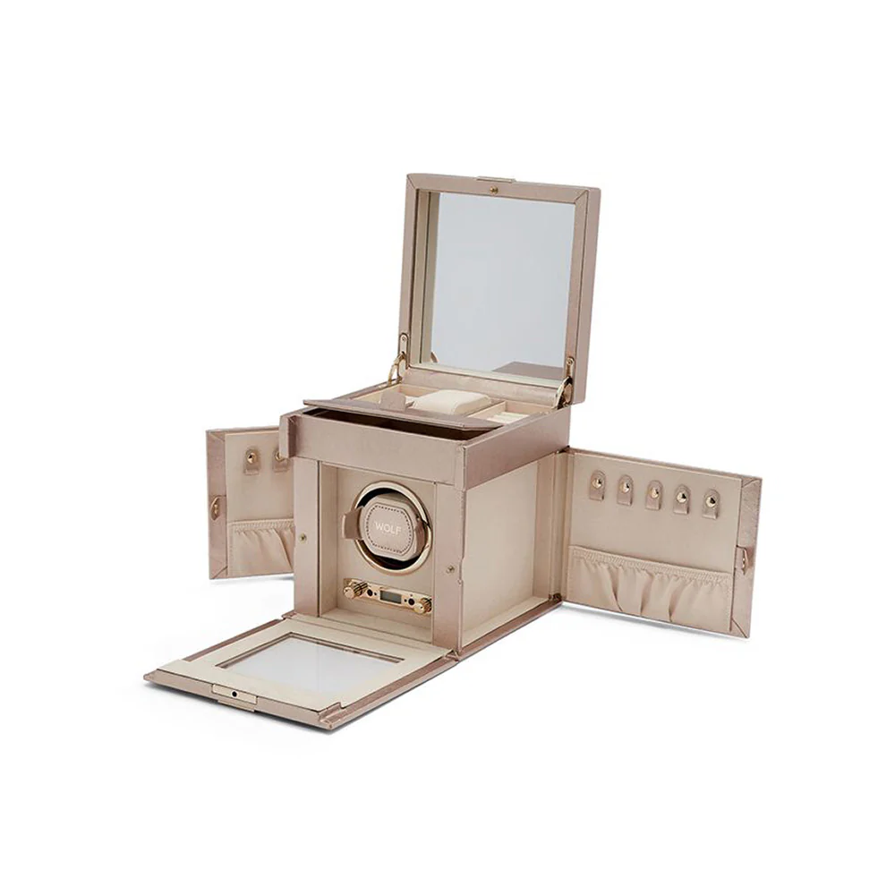 Wolf Palermo Single Watch Winder with Jewelry Storage Rose Gold - Image 2