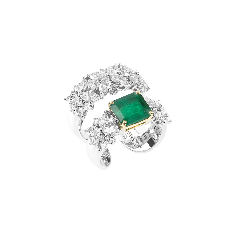 Yeprem Reign Supreme Diamond Emerald Ring 18K White Gold