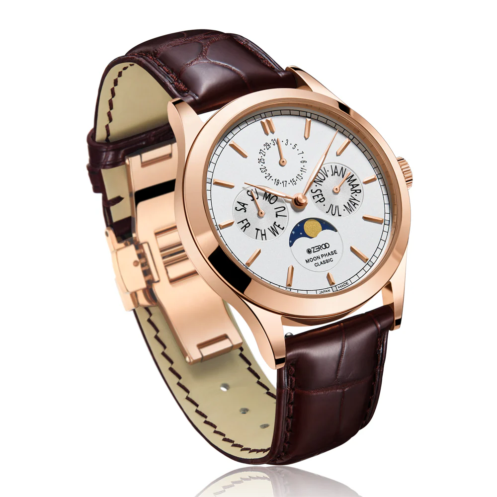 Zeroo Time C1 Classic Moon Phase Watch in Rose and White - Image 3