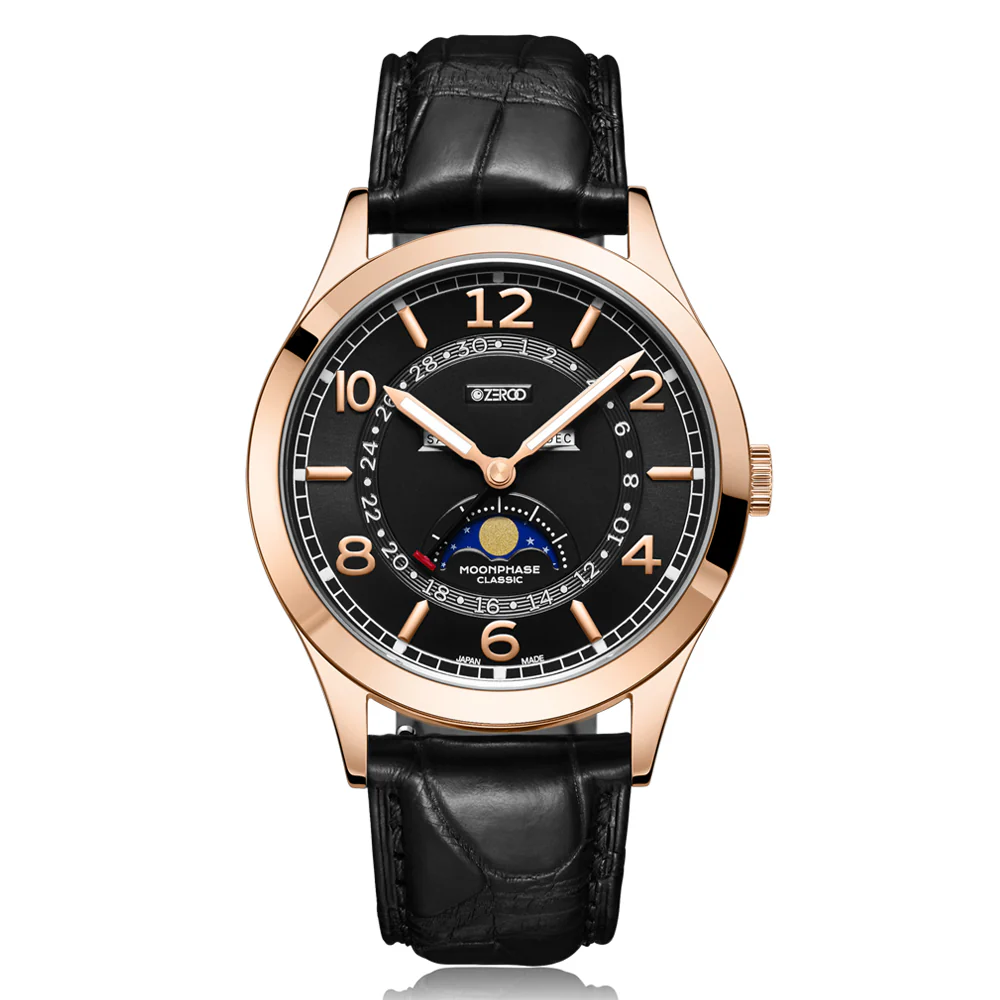 Zeroo Time C2 The Virgo Classic Moon Phase Watch in Rose and Black