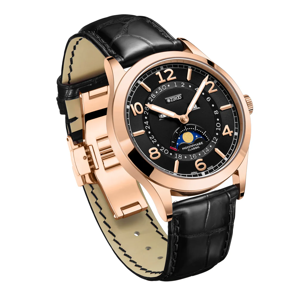 Zeroo Time C2 The Virgo Classic Moon Phase Watch in Rose and Black - Image 3