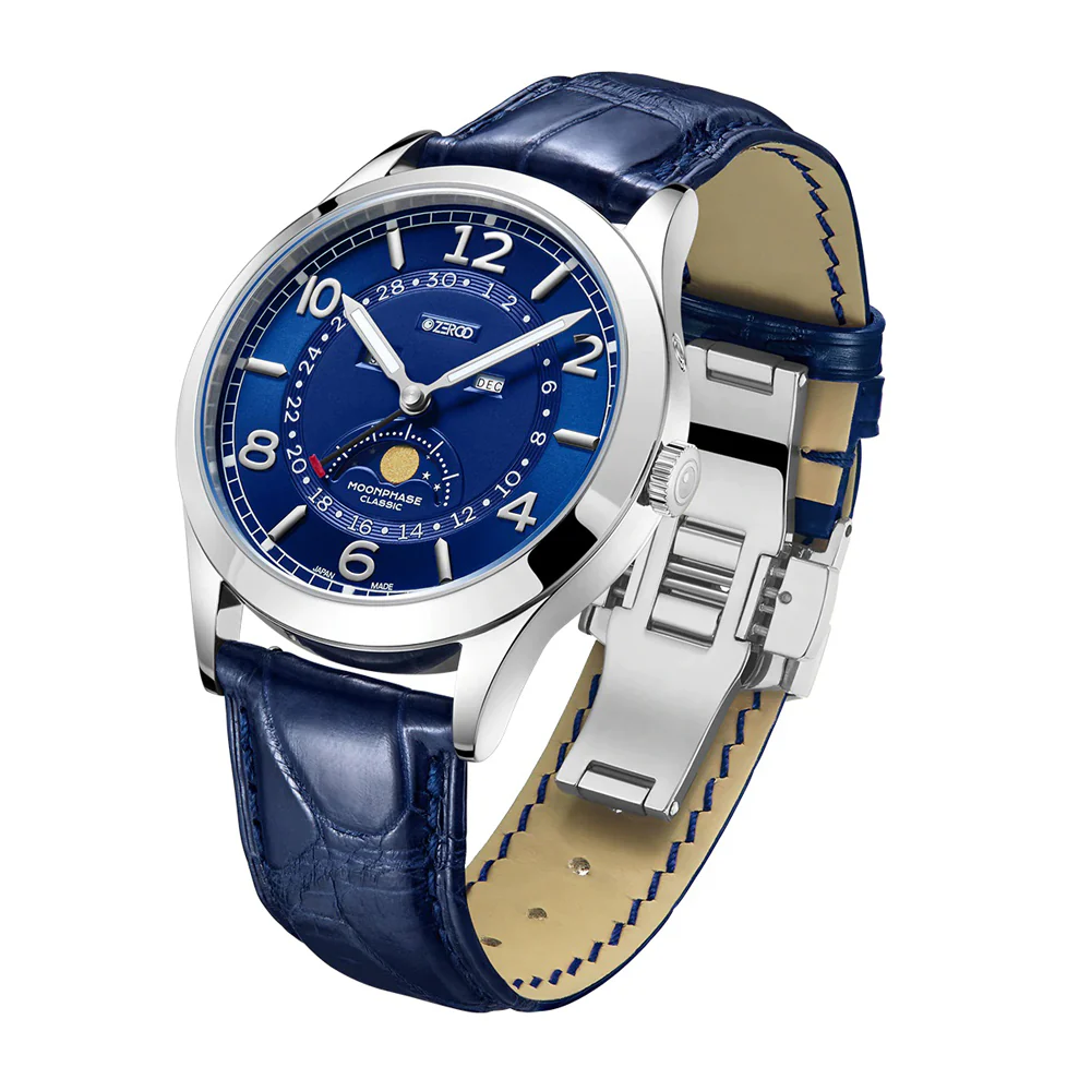 Zeroo Time C2 The Virgo Classic Moon Phase Watch in Steel and Blue - Image 2