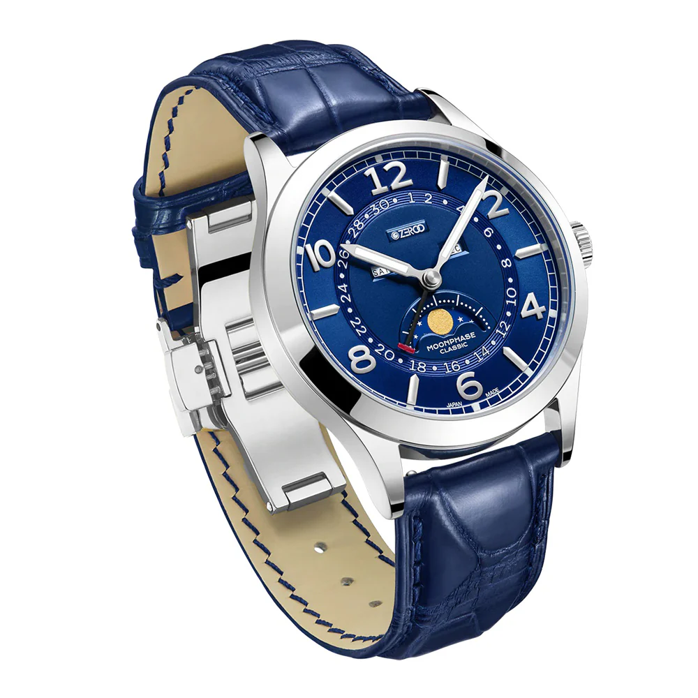 Zeroo Time C2 The Virgo Classic Moon Phase Watch in Steel and Blue - Image 3