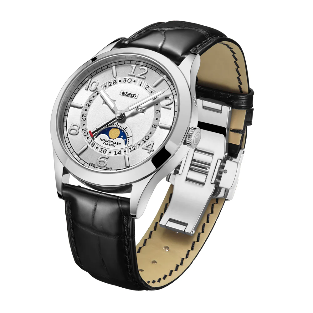 Zeroo Time C2 The Virgo Classic Moon Phase Watch in Steel and White - Image 2