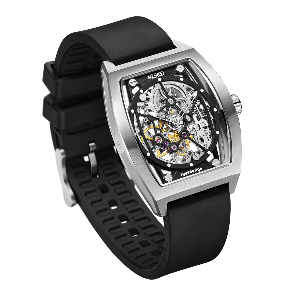 Zeroo Time M1 The Auriga Skeleton Mechanical Watch in Steel and Black - Image 3