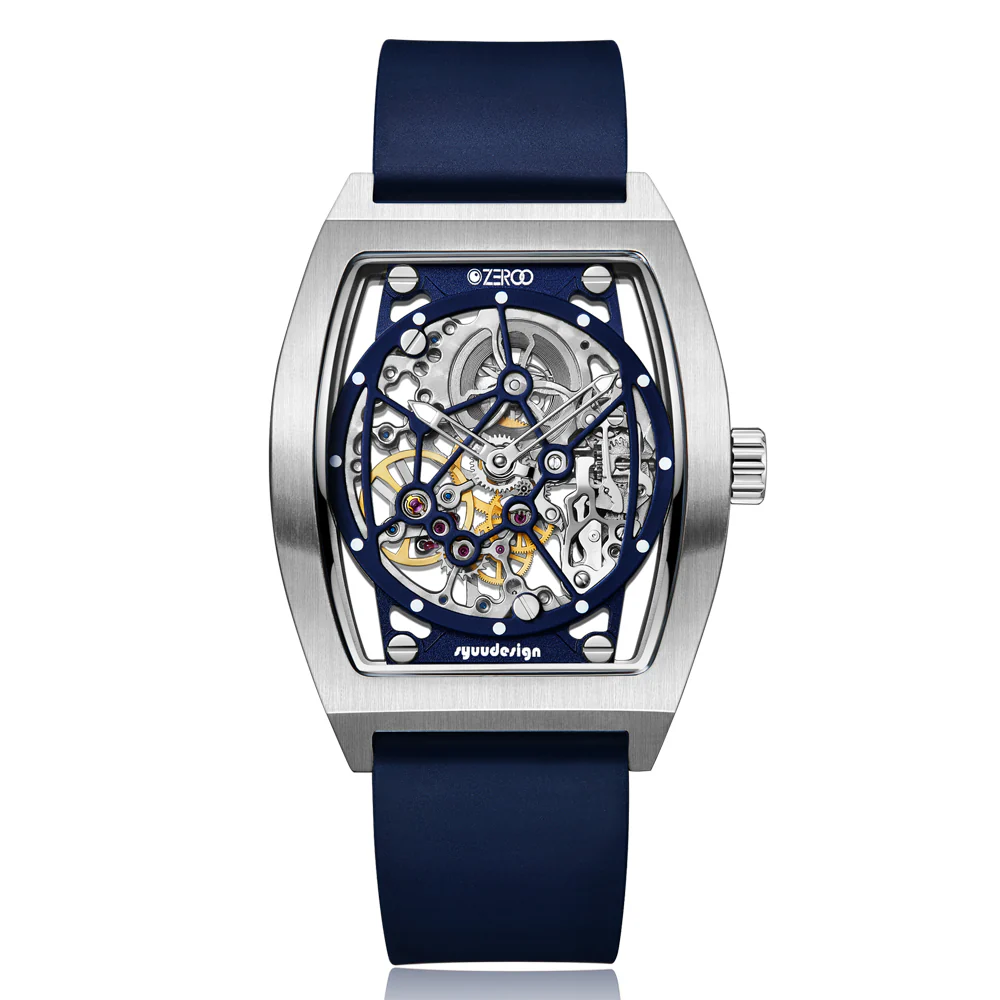 Zeroo Time M1 The Auriga Skeleton Mechanical Watch in Steel and Blue
