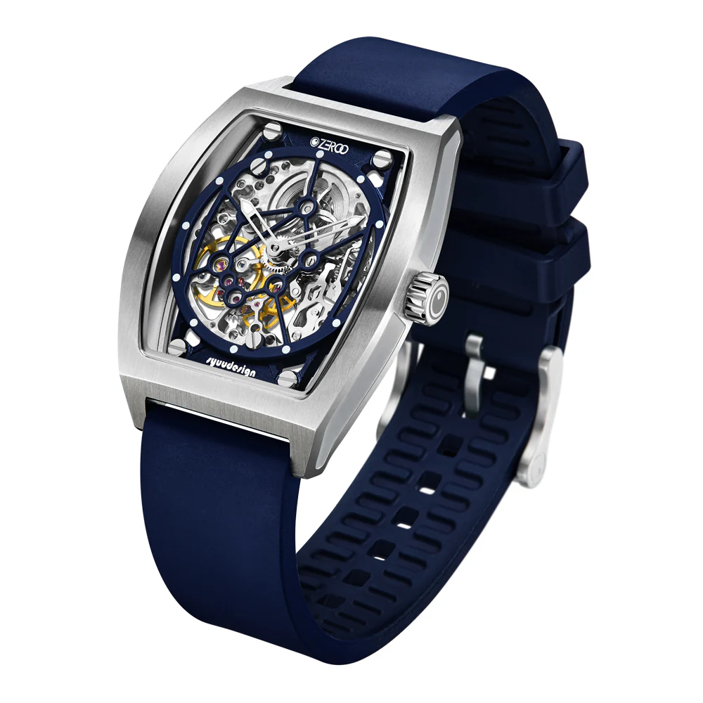 Zeroo Time M1 The Auriga Skeleton Mechanical Watch in Steel and Blue - Image 2