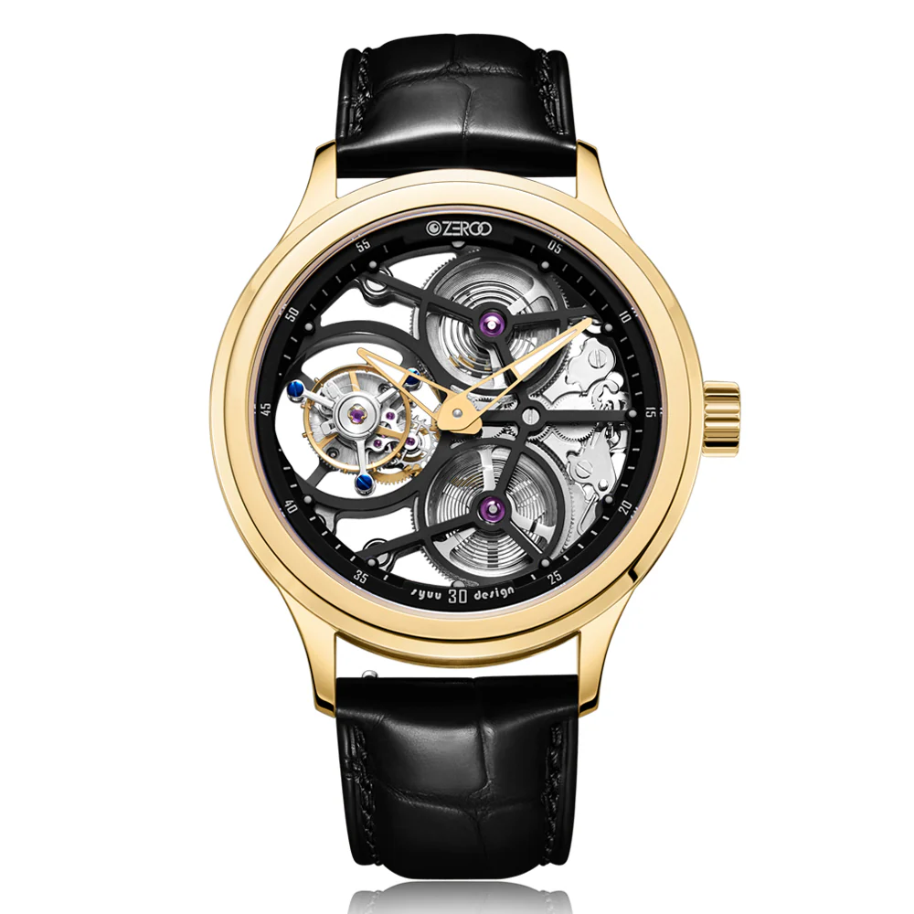 Zeroo Time T1 The Archer Full Skeleton Tourbillon Watch in Gold and Black