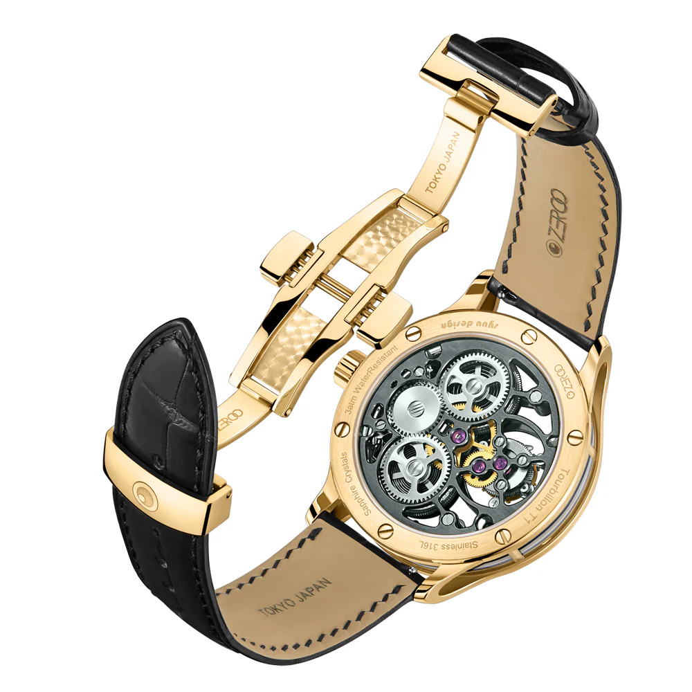 Zeroo Time T1 The Archer Full Skeleton Tourbillon Watch in Gold and Black - Image 4
