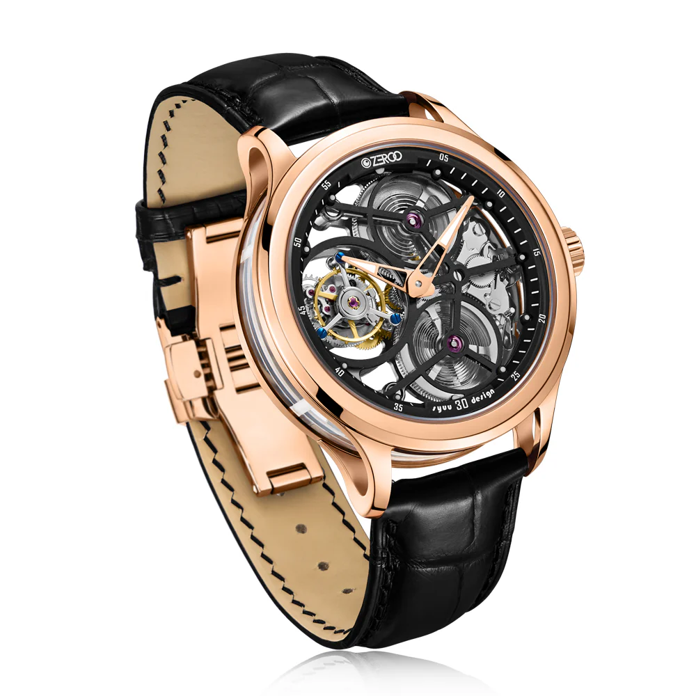 Zeroo Time T1 The Archer Full Skeleton Tourbillon Watch in Rose and Black - Image 3