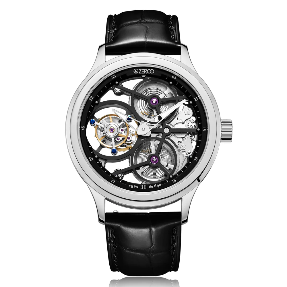 Zeroo Time T1 The Archer Full Skeleton Tourbillon Watch in Steel and Black