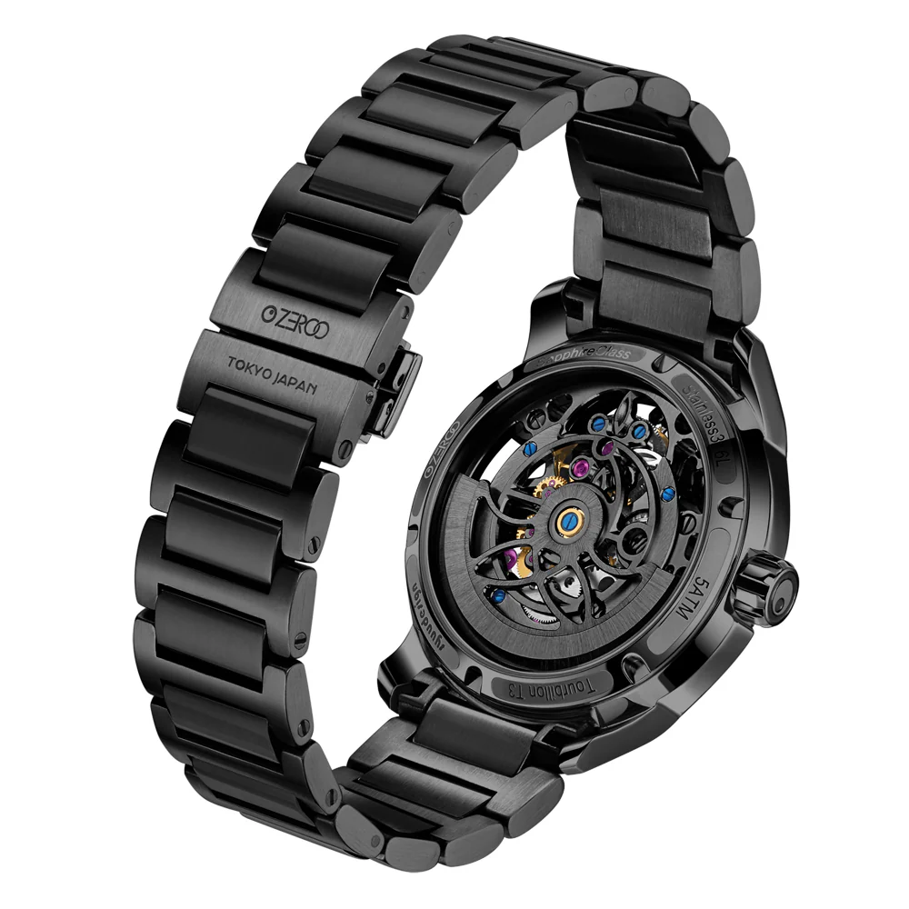 Zeroo Time T3 The Leo Automatic Skeleton Tourbillon Watch in Black - Image 4