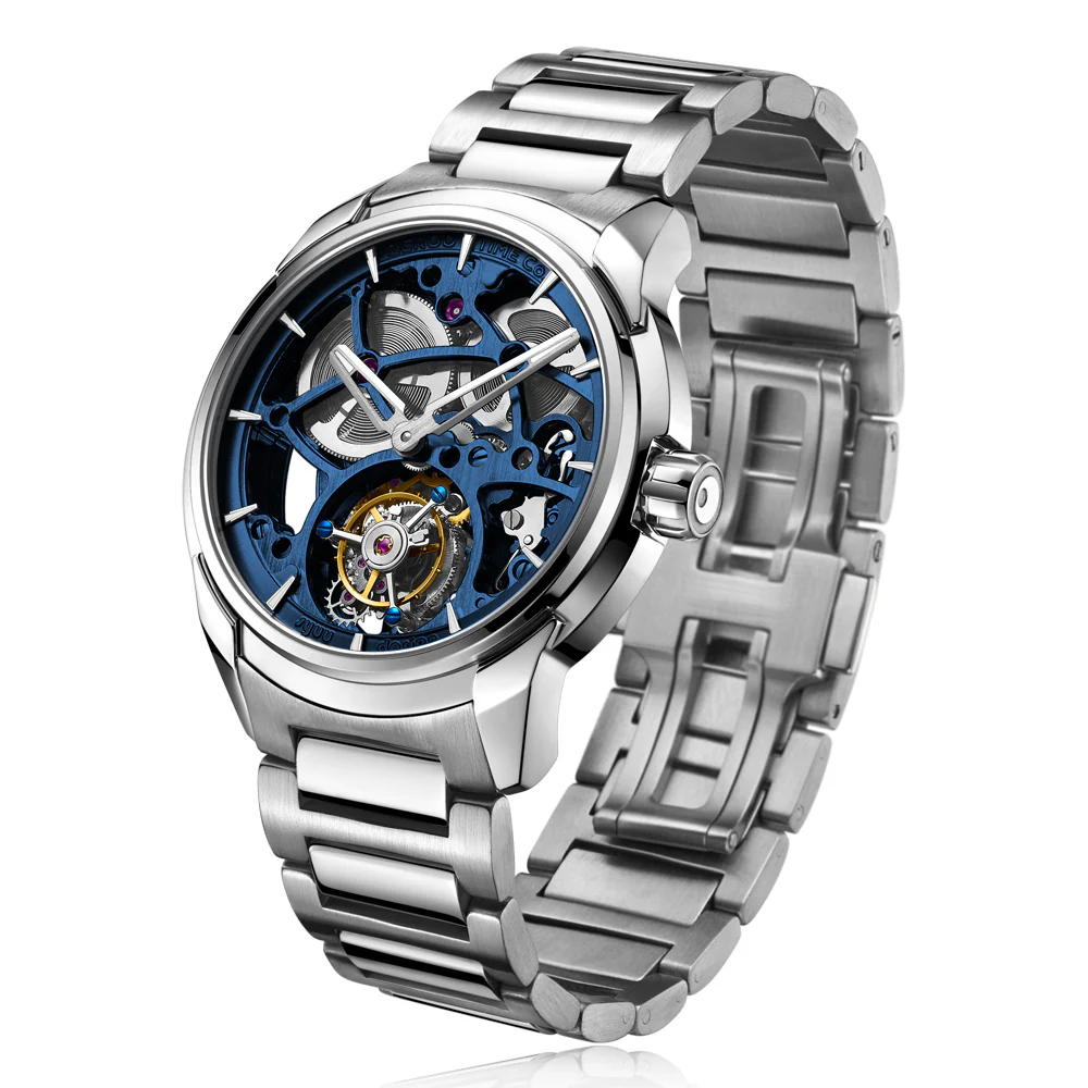 Zeroo Time T3 The Leo Automatic Skeleton Tourbillon Watch in Steel and Blue - Image 2