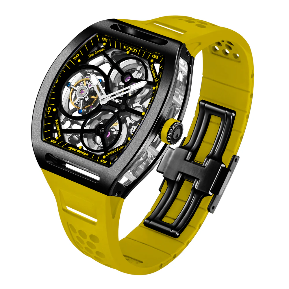 Zeroo Time T4 The Archer Full Skeleton Tourbillon Watch in Black and Yellow - Image 2