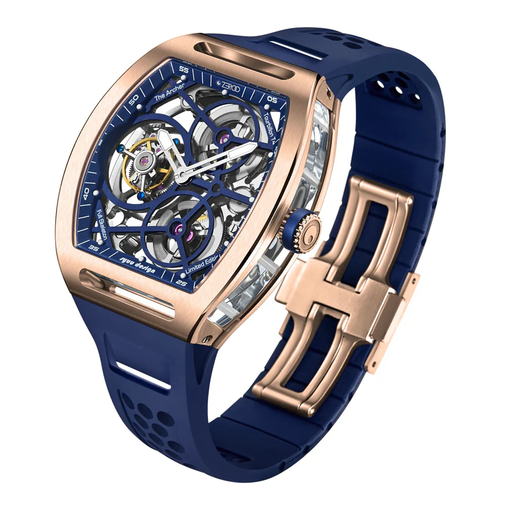 Zeroo Time T4 The Archer Full Skeleton Tourbillon Watch in Rose and Blue - Image 2