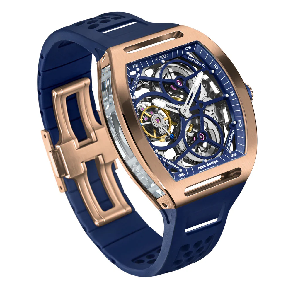 Zeroo Time T4 The Archer Full Skeleton Tourbillon Watch in Rose and Blue - Image 3