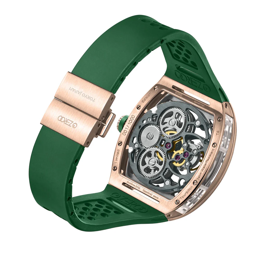 Zeroo Time T4 The Archer Full Skeleton Tourbillon Watch in Rose and Green - Image 4