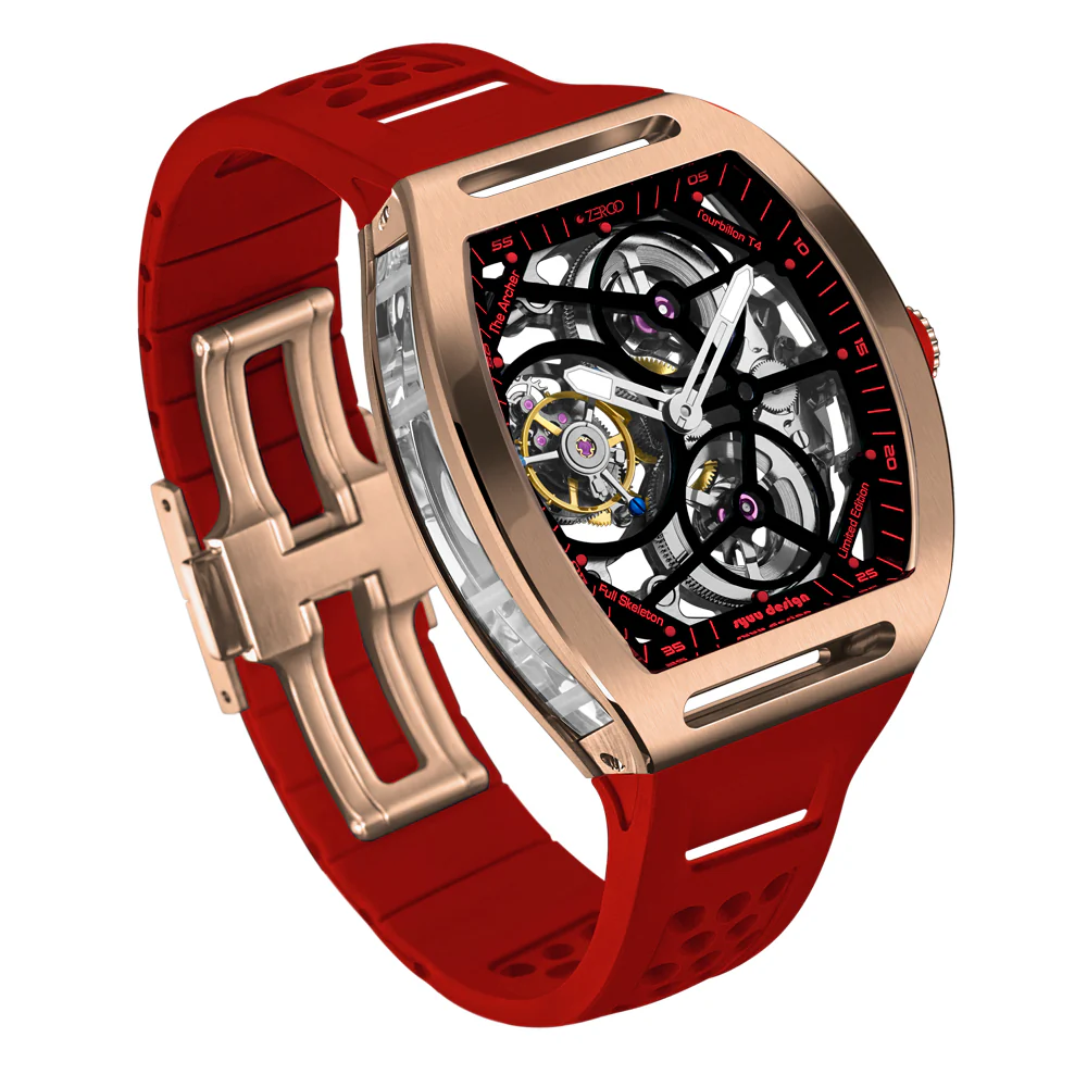 Zeroo Time T4 The Archer Full Skeleton Tourbillon Watch in Rose and Red - Image 3